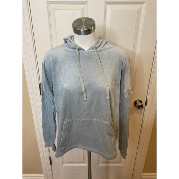 Eileen Fisher Light Blue Soft Velvet Hooded Long Sleeve Sweatshirt, Size M - Picture 1 of 5